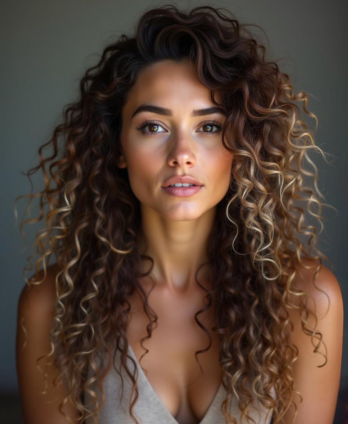 curly (3A curls) clip-in hair extensions ash brown balayage.