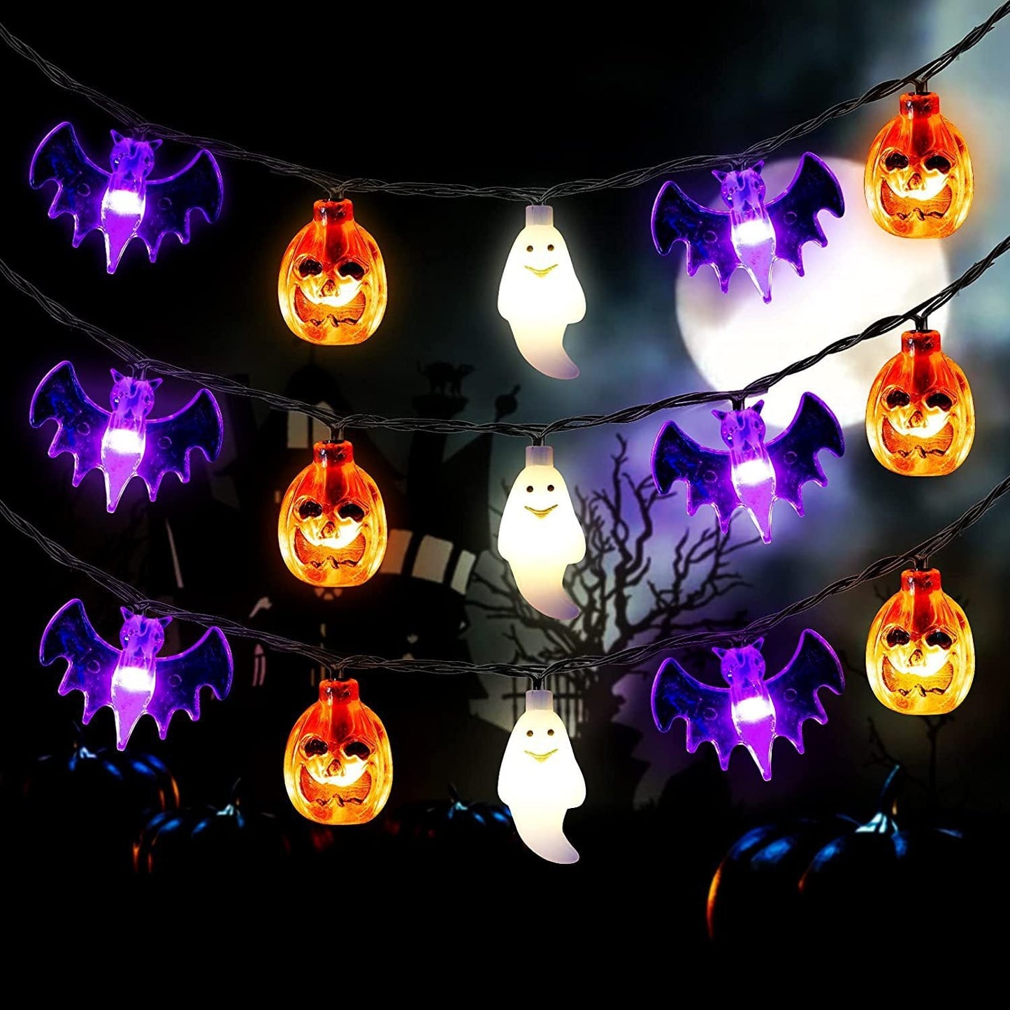Sainishops™LED Halloween Pumpkin Spider Bat Skull String Light Lamp