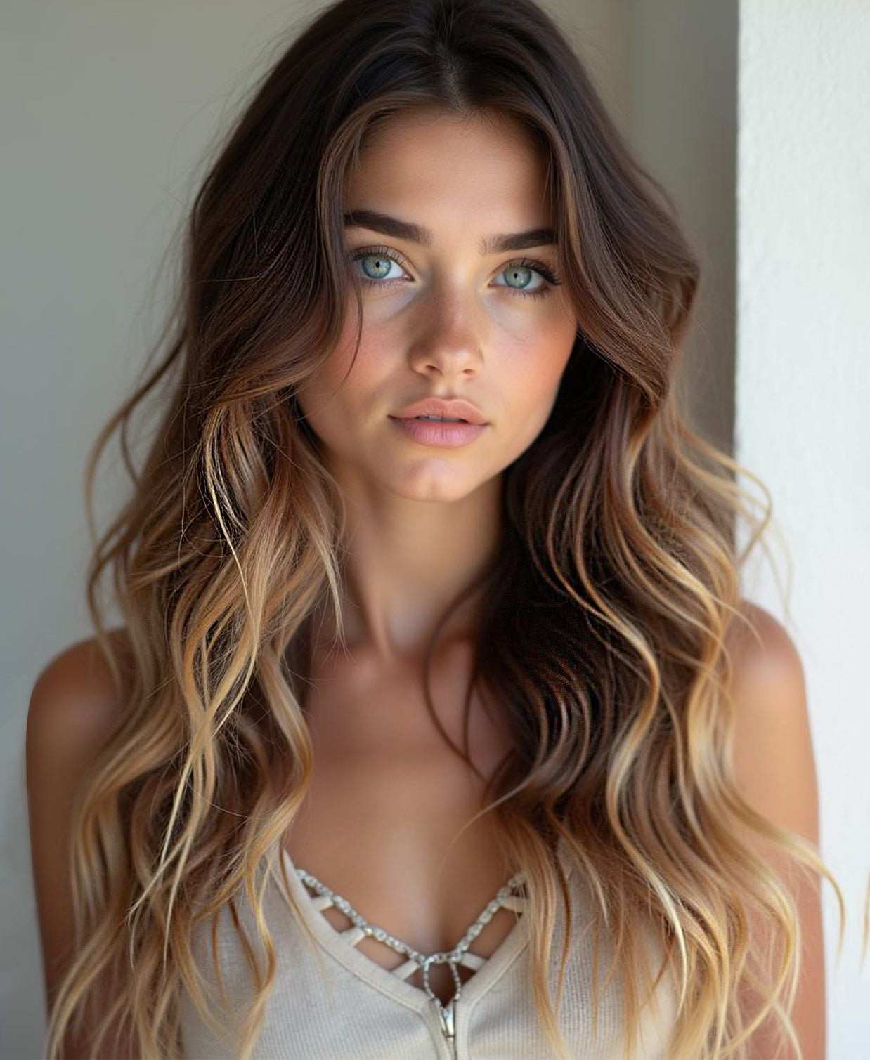 tape-in hair extensions caramel balayage.