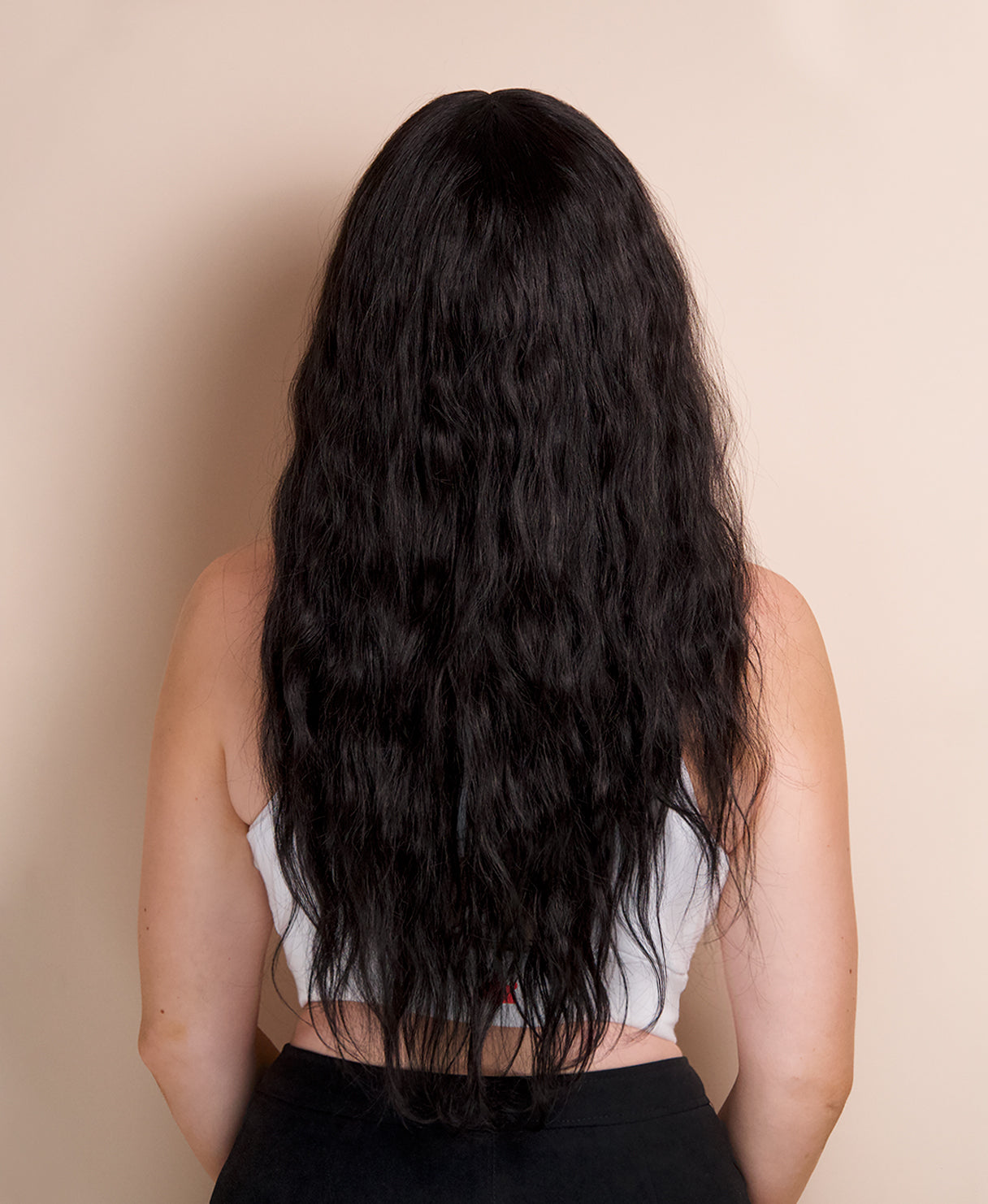 vegan fiber heatless wave wig - 24" natural black.