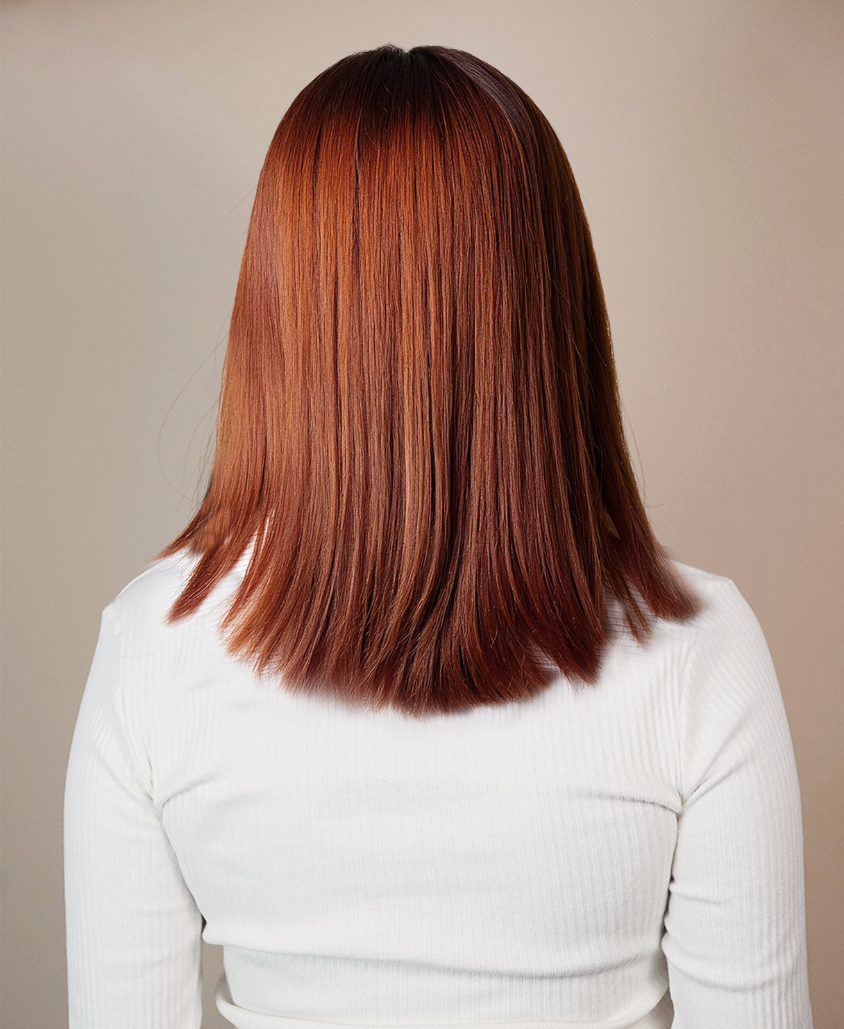 vegan fiber long bob with bangs wig - 12" copper melt.