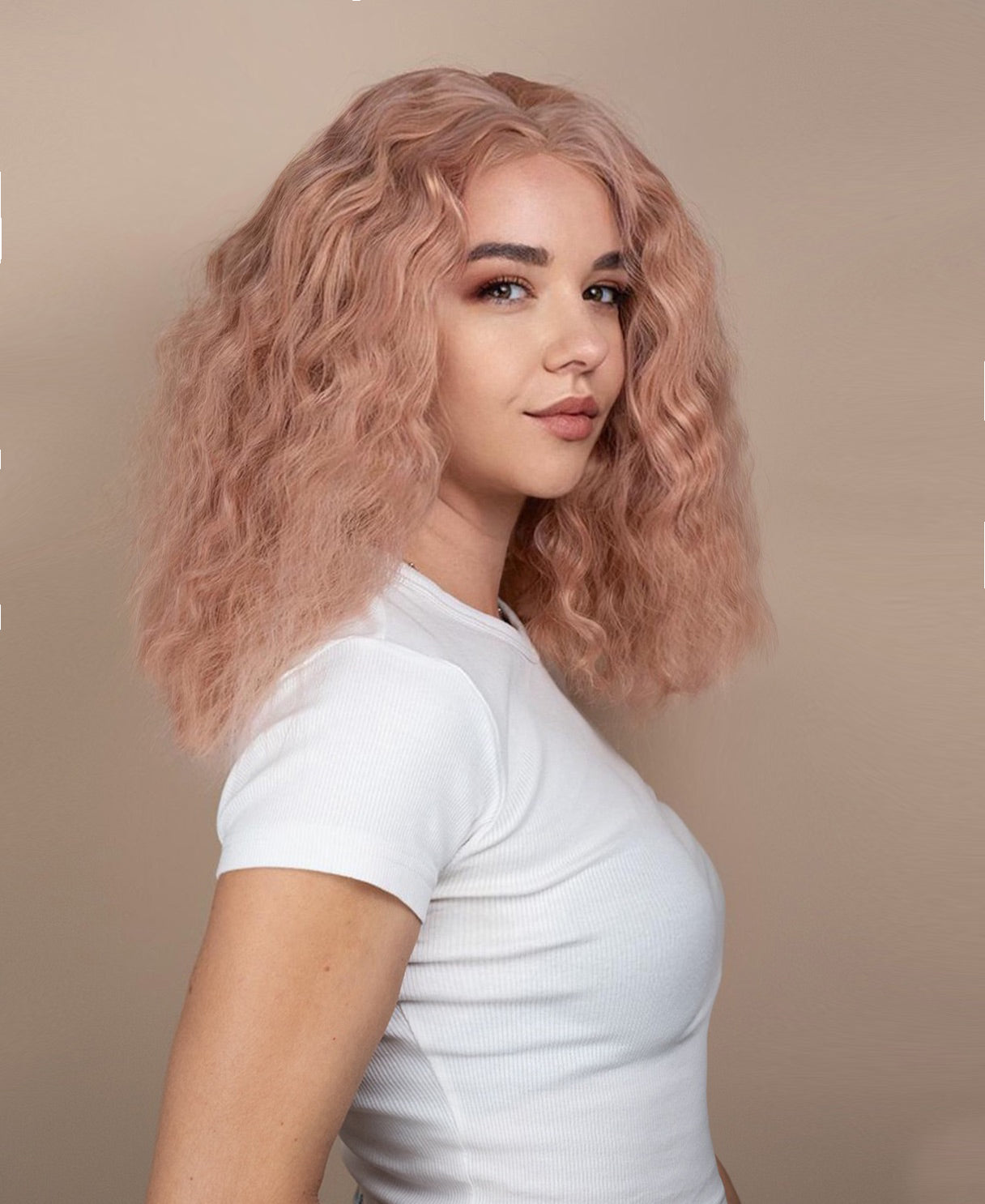 vegan fiber crimped wig - 12" cotton candy pink.