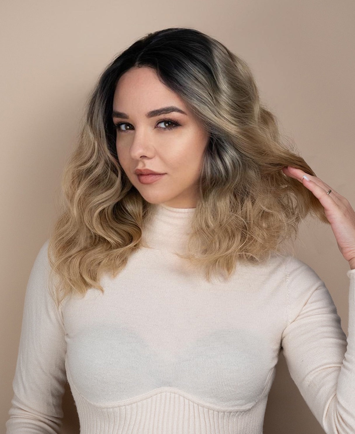 vegan fiber wavy wig - 12" rooted blonde.