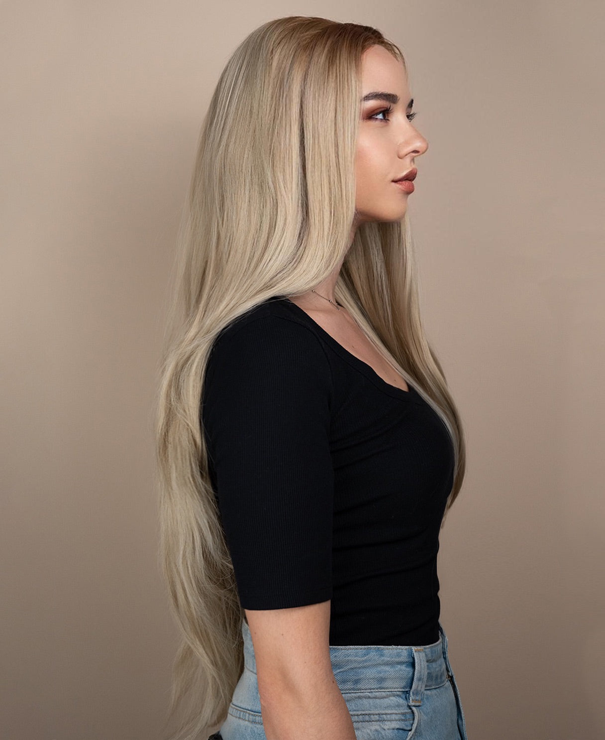 vegan fiber straight wig - 24" rooted blonde.