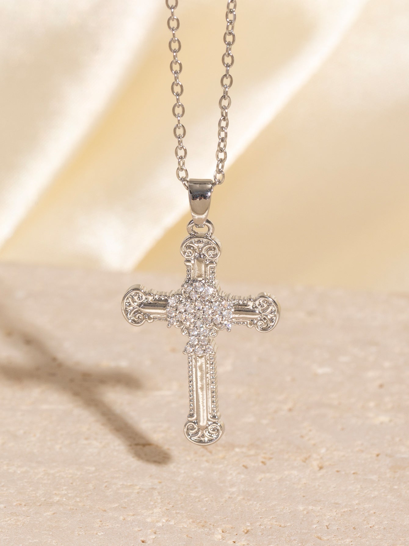 Sainishops™Real Gold Electroplated Micro Inlaid Zircon Cross Necklace