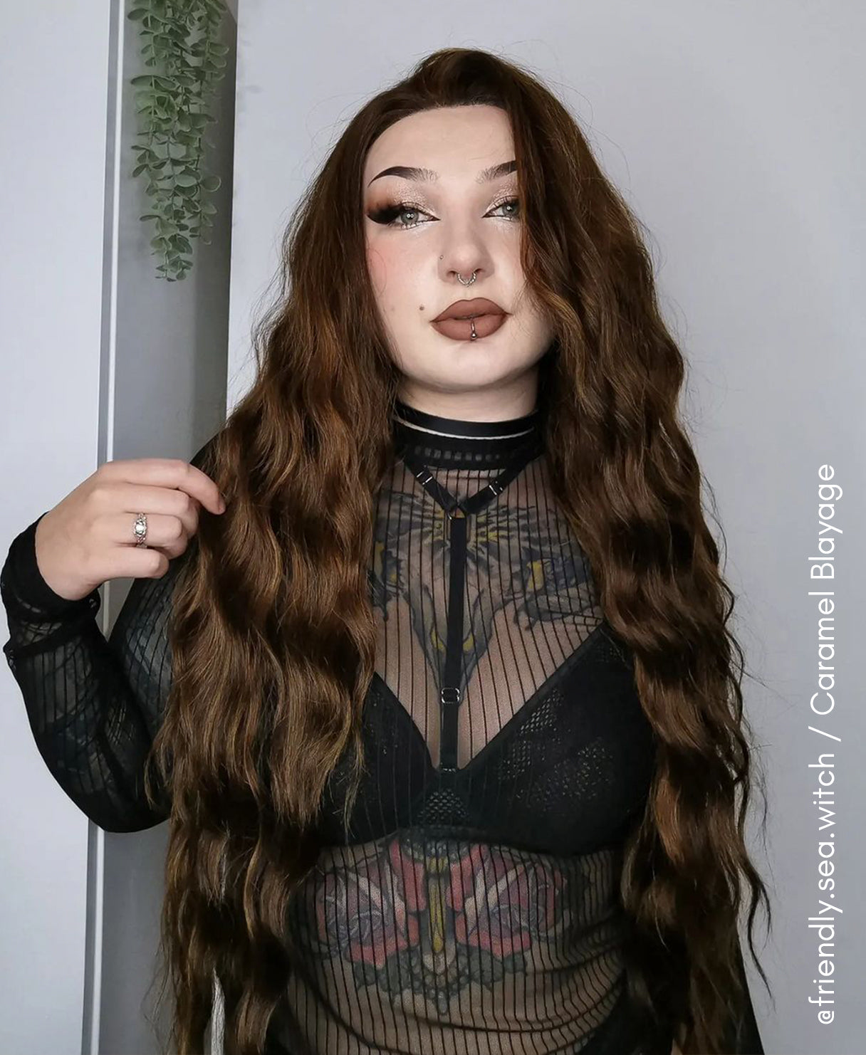 vegan fiber mermaid waves wig - 32" caramel balayage.