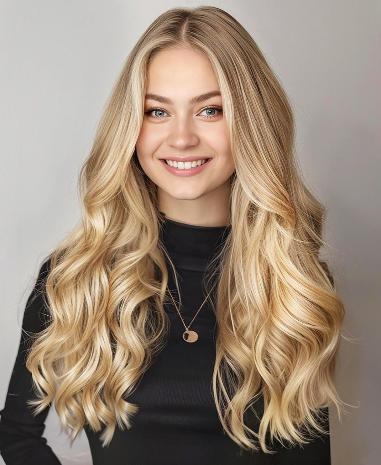 invisible clip-in hair extensions honey blonde.