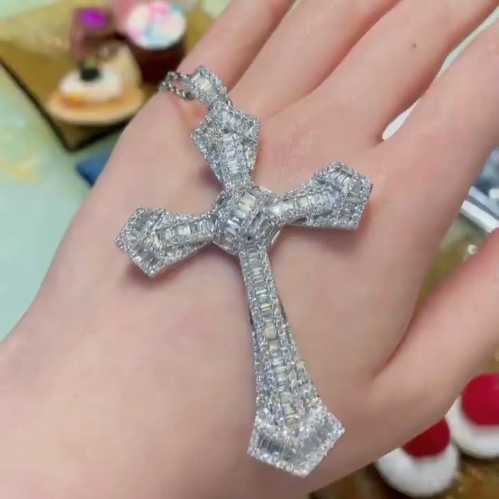 Flawless Baguette Cut Cross Pendant Necklace