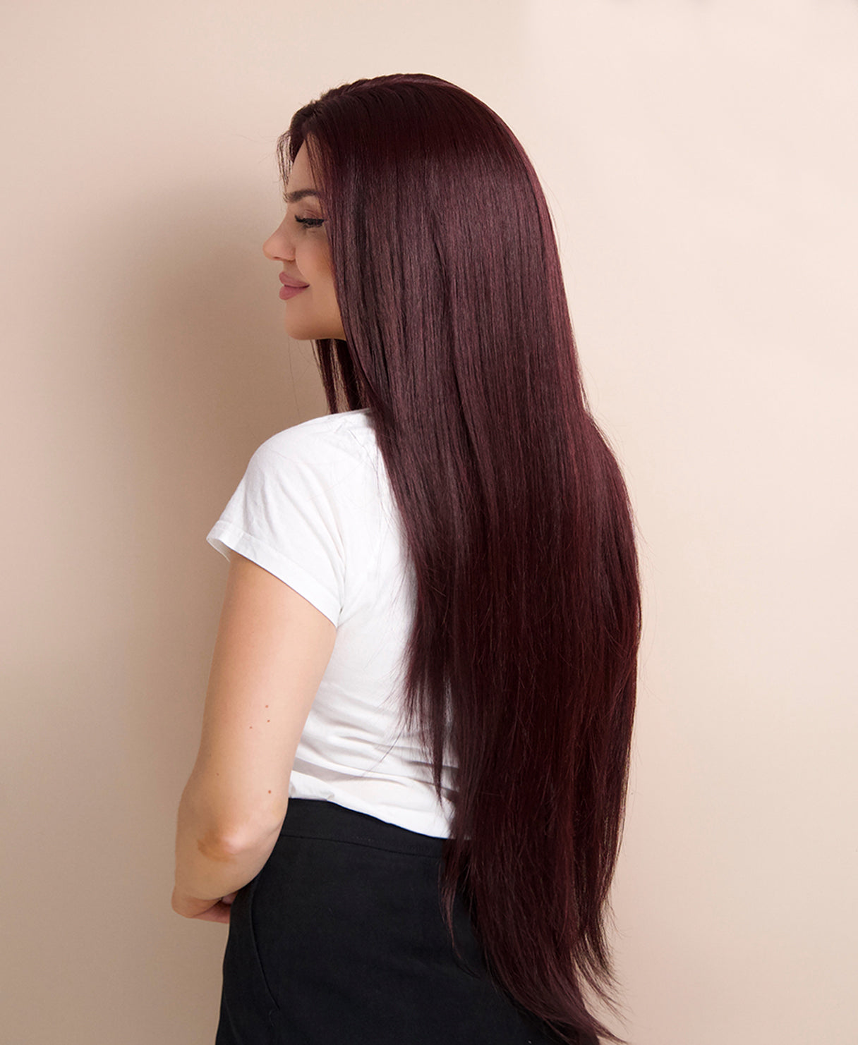 vegan fiber long layered wig - 32" red wine.