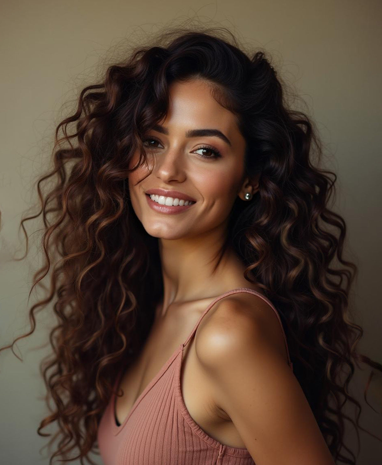 curly (3A curls) invisible clip-in hair extensions mocha balayage.