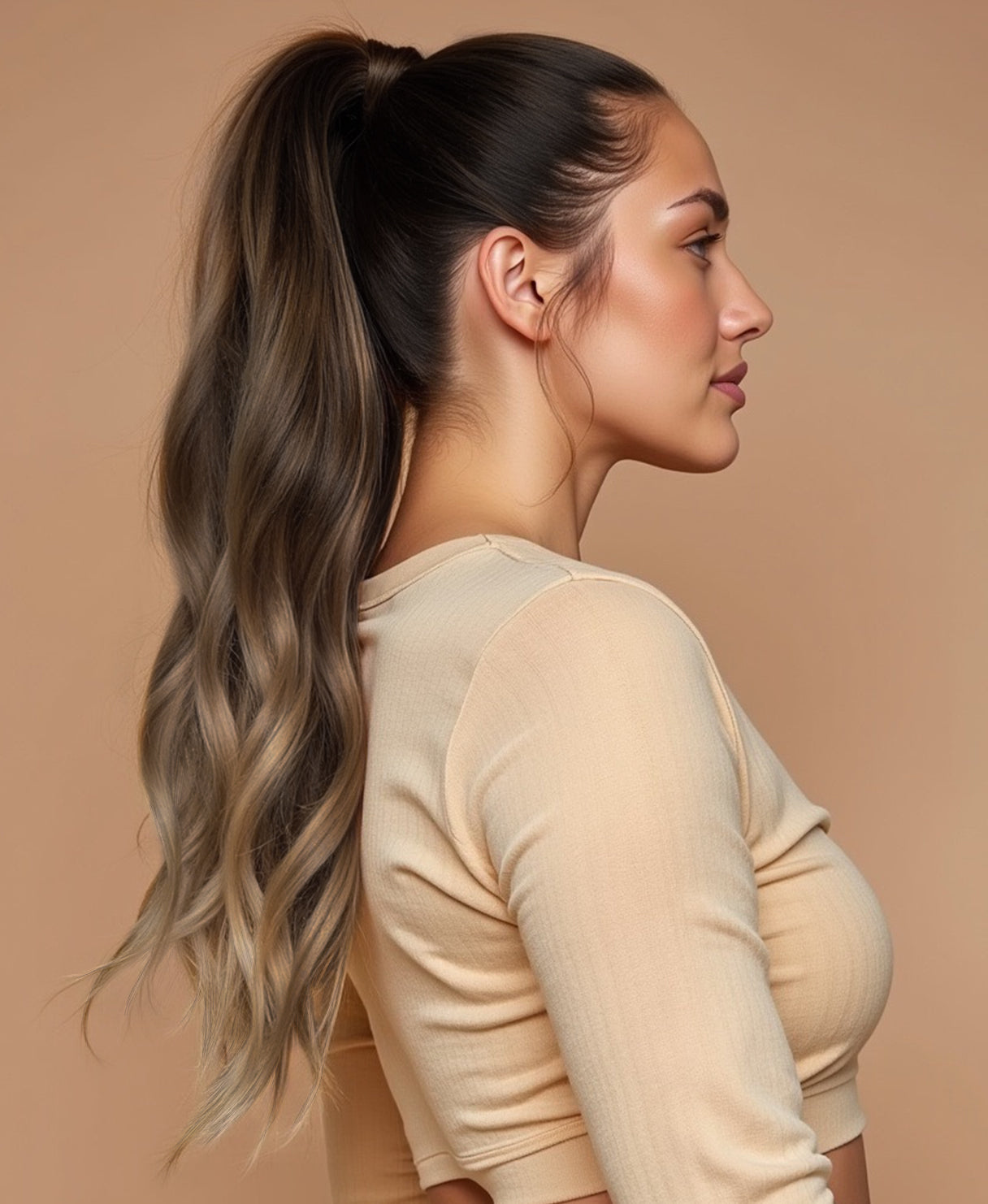 ponytail - ash brown balayage.