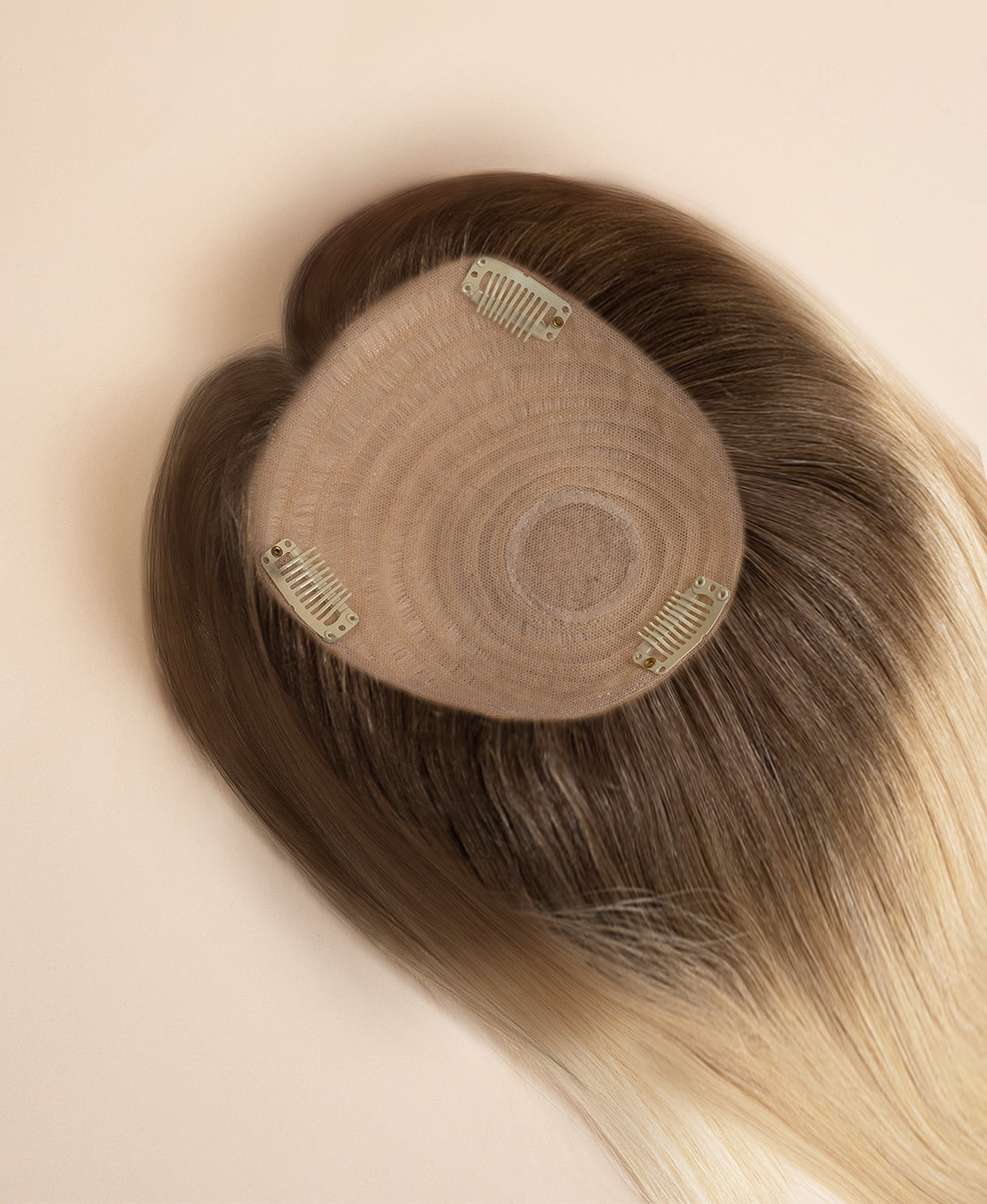 hair topper with bangs 12" rooted light blonde.