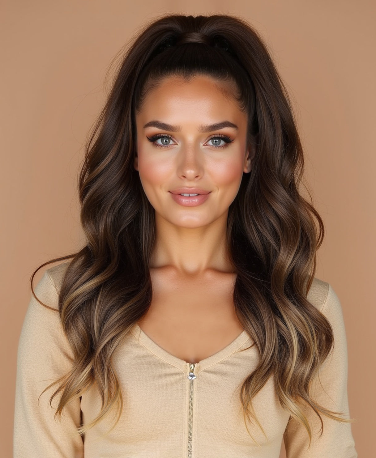 clip-in volumizer ash brown balayage.