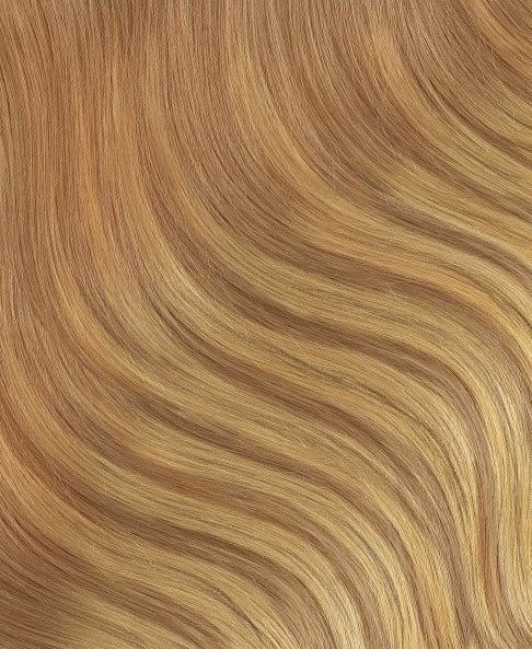 invisible clip-in hair extensions blonde balayage.