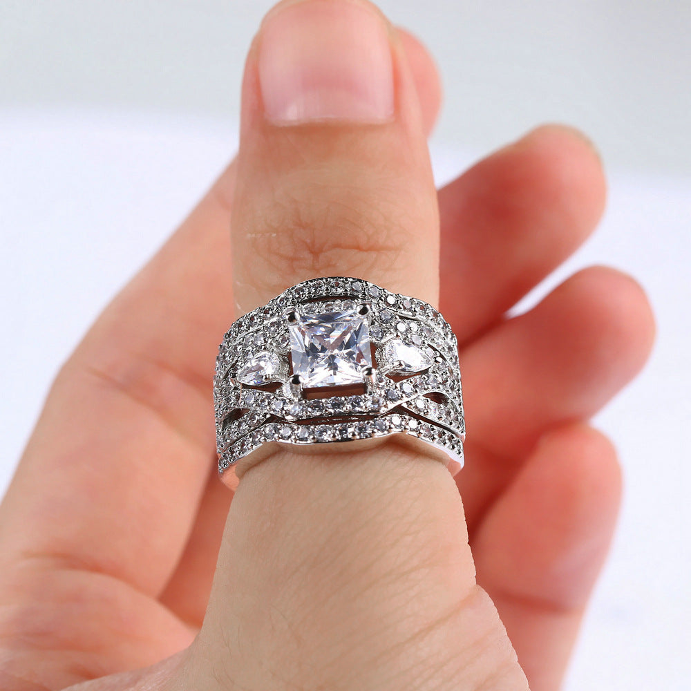 Sainishops™Princess Cut Three Stone 3PC Wedding Set Engagement Ring Set