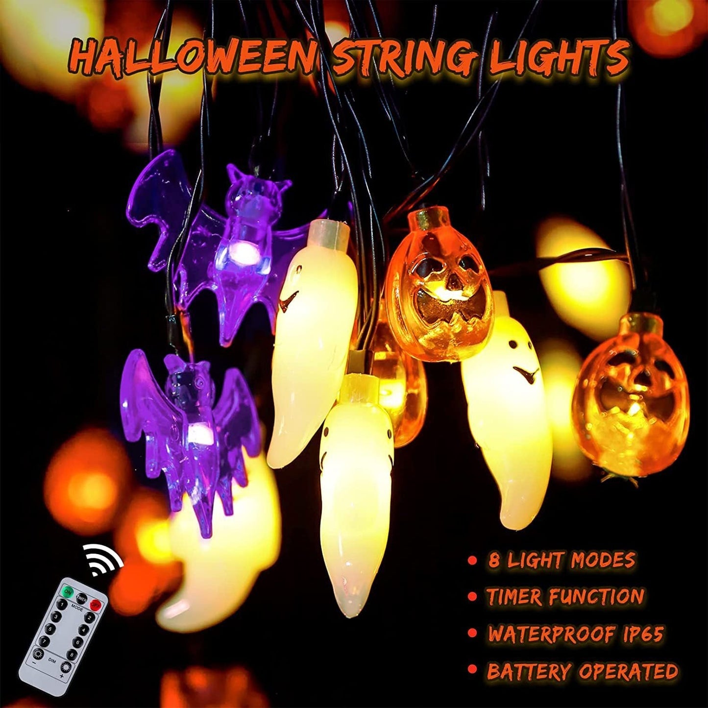 Sainishops™LED Halloween Pumpkin Spider Bat Skull String Light Lamp