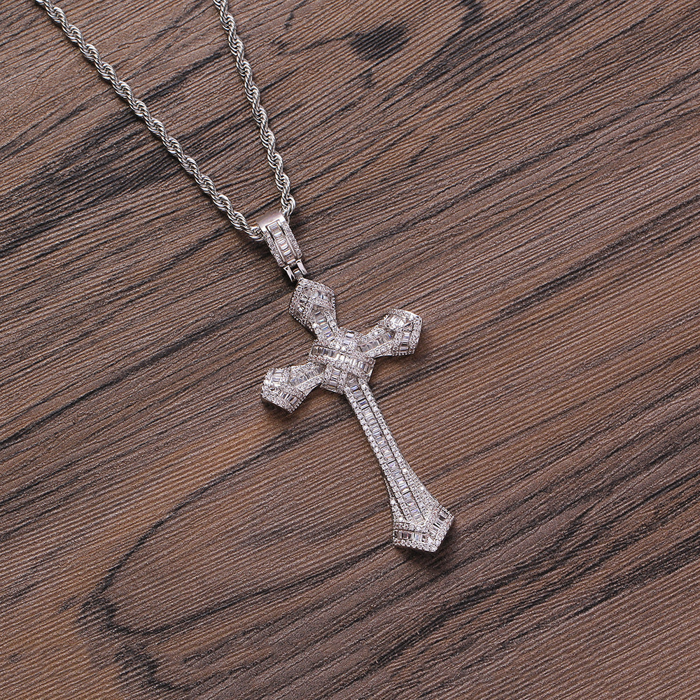 Flawless Baguette Cut Cross Pendant Necklace