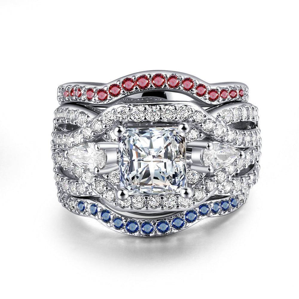 Sainishops™Princess Cut Three Stone 3PC Wedding Set Engagement Ring Set