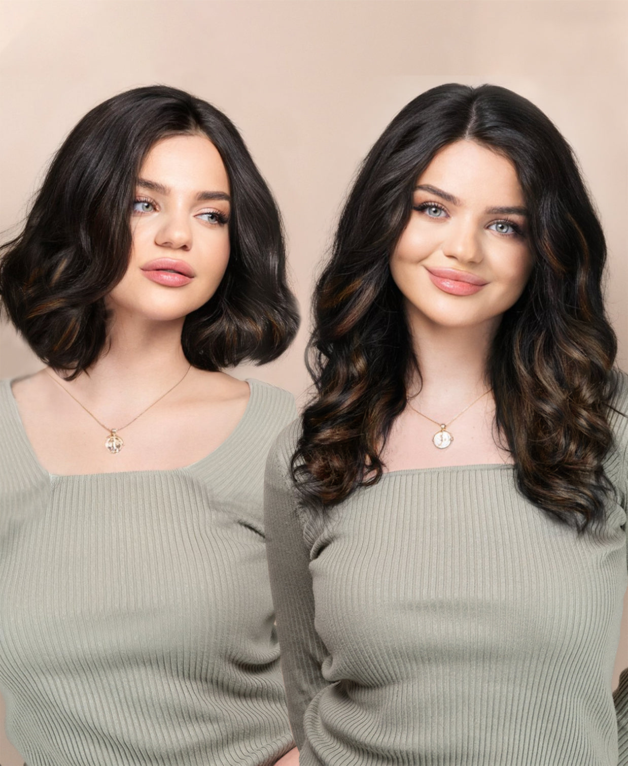 tape-in hair extensions mocha balayage.