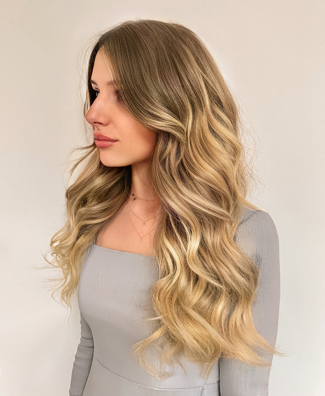 clip-in hair extensions teddy blonde balayage.