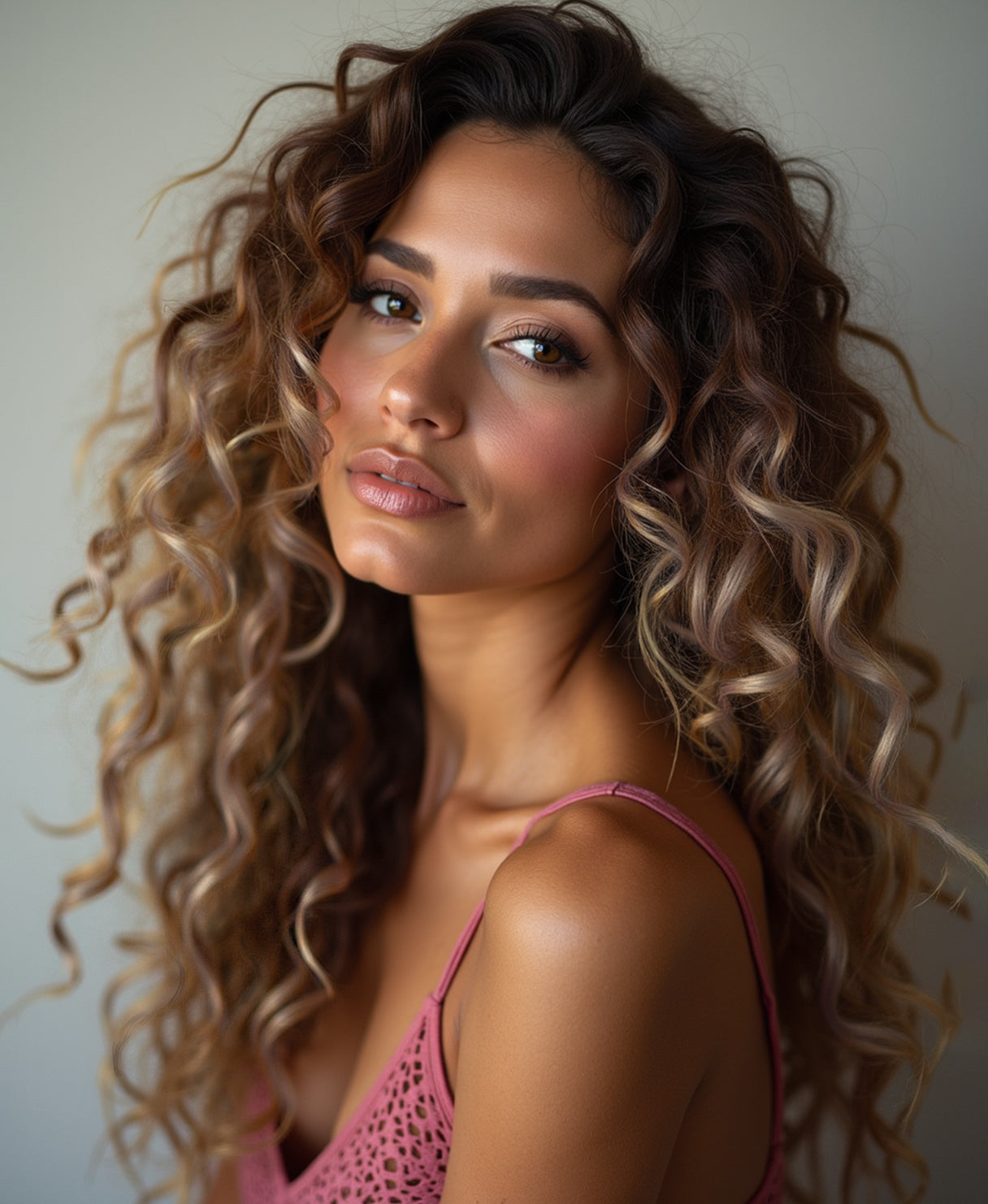 curly (3A curls) clip-in hair extensions ash brown balayage.