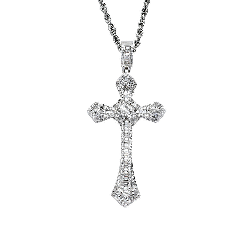 Flawless Baguette Cut Cross Pendant Necklace