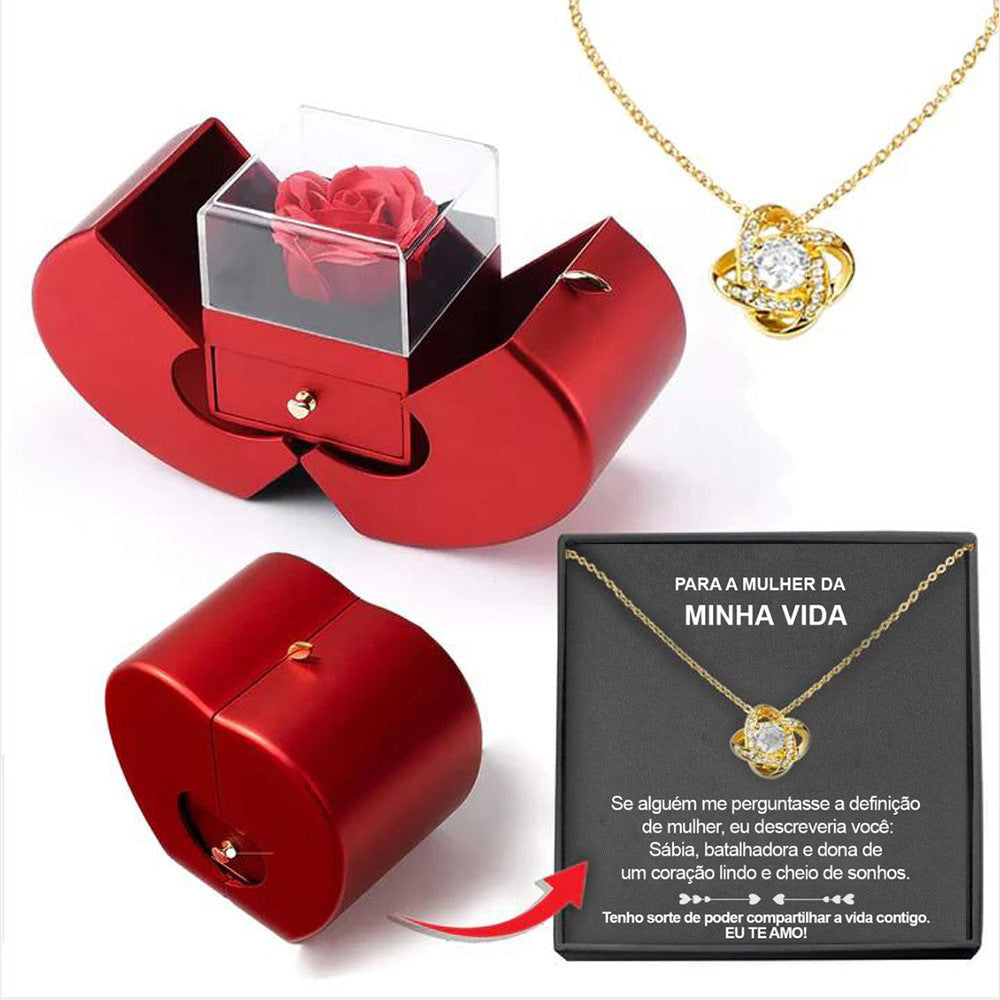 Sainishops™Fashion Jewelry Box Red Apple Christmas Gift Necklace Eternal Rose