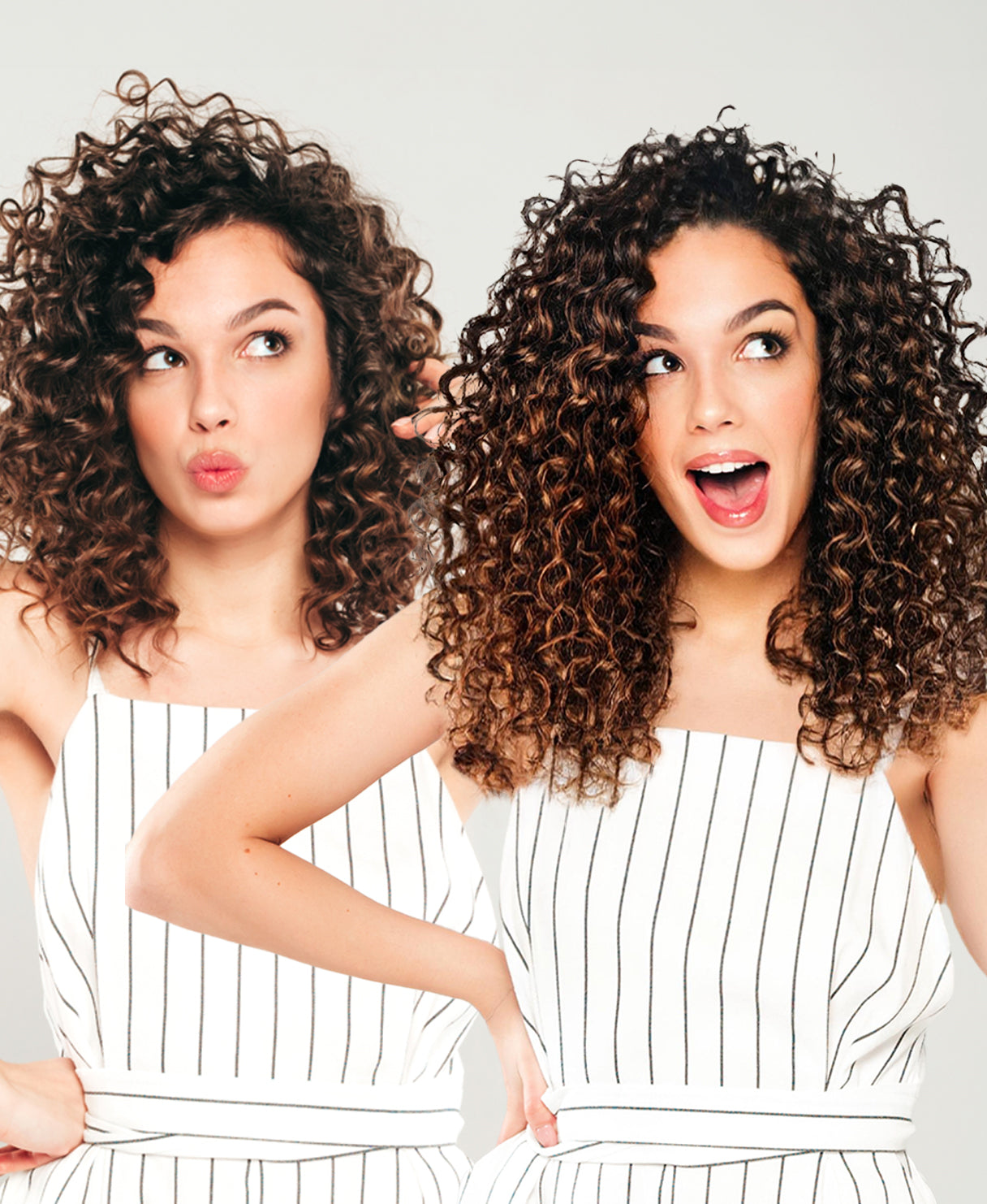 curly (3A curls) clip-in hair extensions mocha balayage.