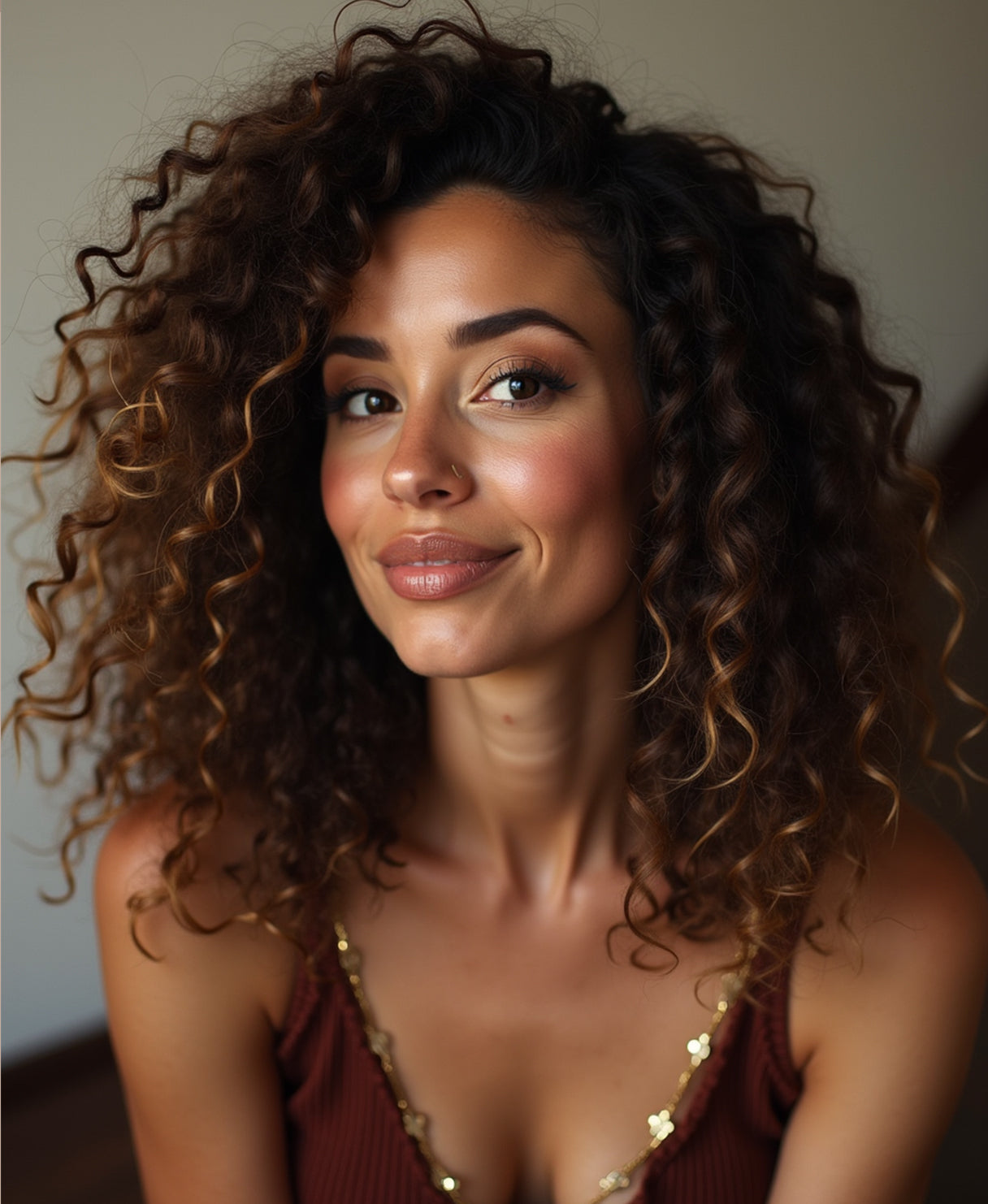 curly (3A curls) clip-in hair extensions mocha balayage.