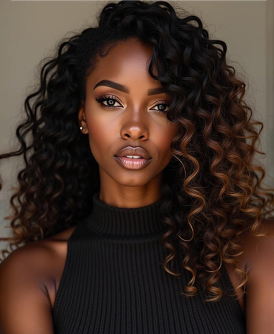 curly (3A curls) clip-in hair extensions mocha balayage.