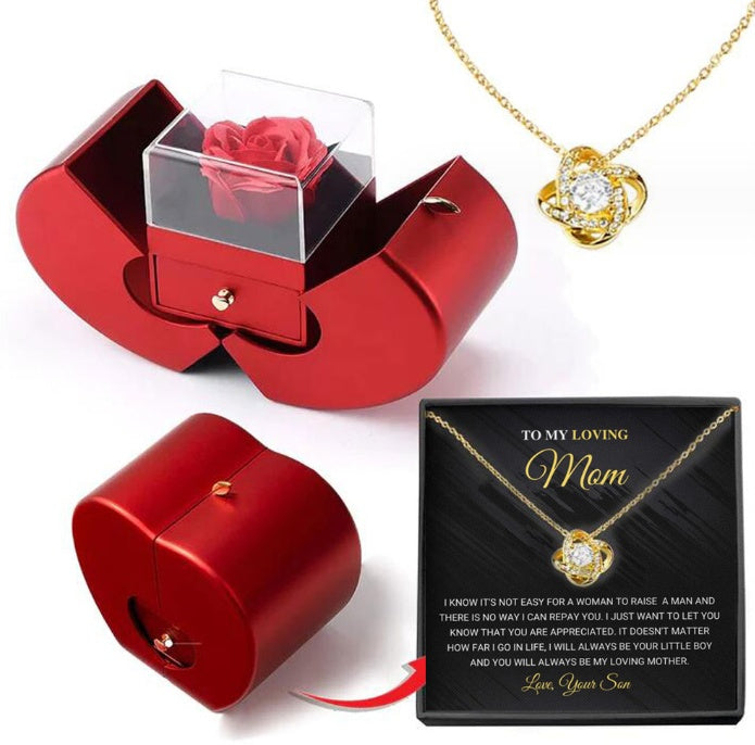 Sainishops™Fashion Jewelry Box Red Apple Christmas Gift Necklace Eternal Rose