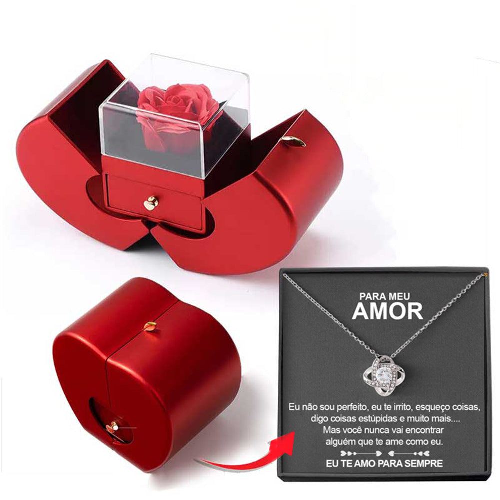 Sainishops™Fashion Jewelry Box Red Apple Christmas Gift Necklace Eternal Rose