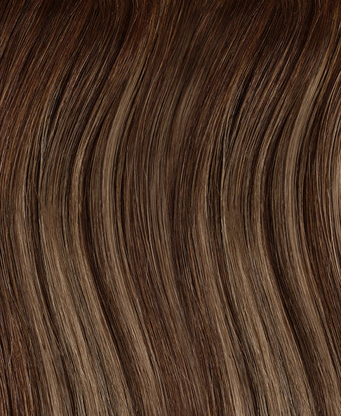 tape-in hair extensions brown balayage.