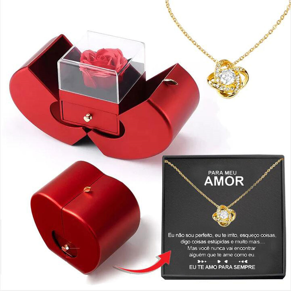 Sainishops™Fashion Jewelry Box Red Apple Christmas Gift Necklace Eternal Rose