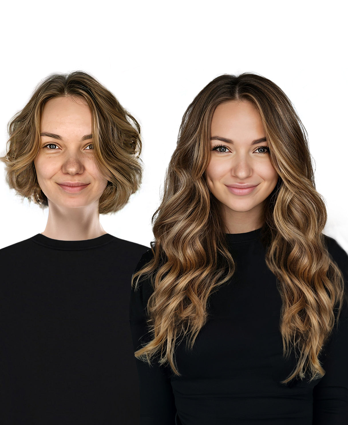 tape-in hair extensions rooted beige highlights.