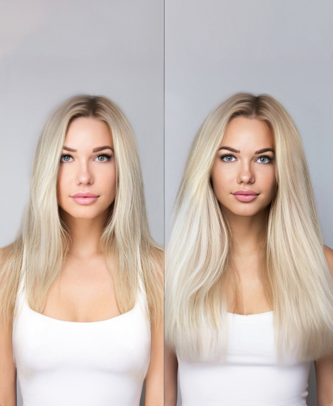 tape-in hair extensions shadow root white blonde.
