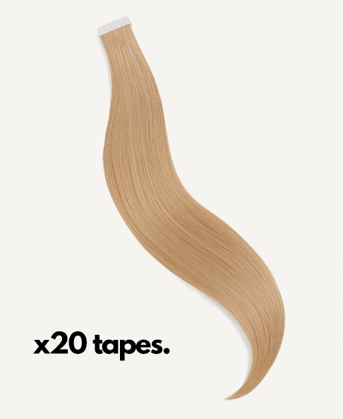 tape-in hair extensions medium blonde.