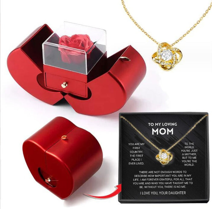 Sainishops™Fashion Jewelry Box Red Apple Christmas Gift Necklace Eternal Rose