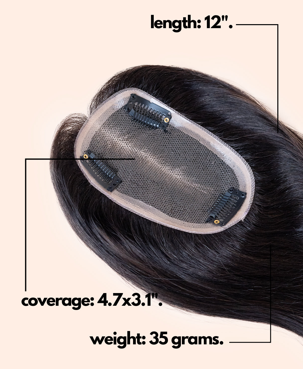 hair topper 12" natural black.