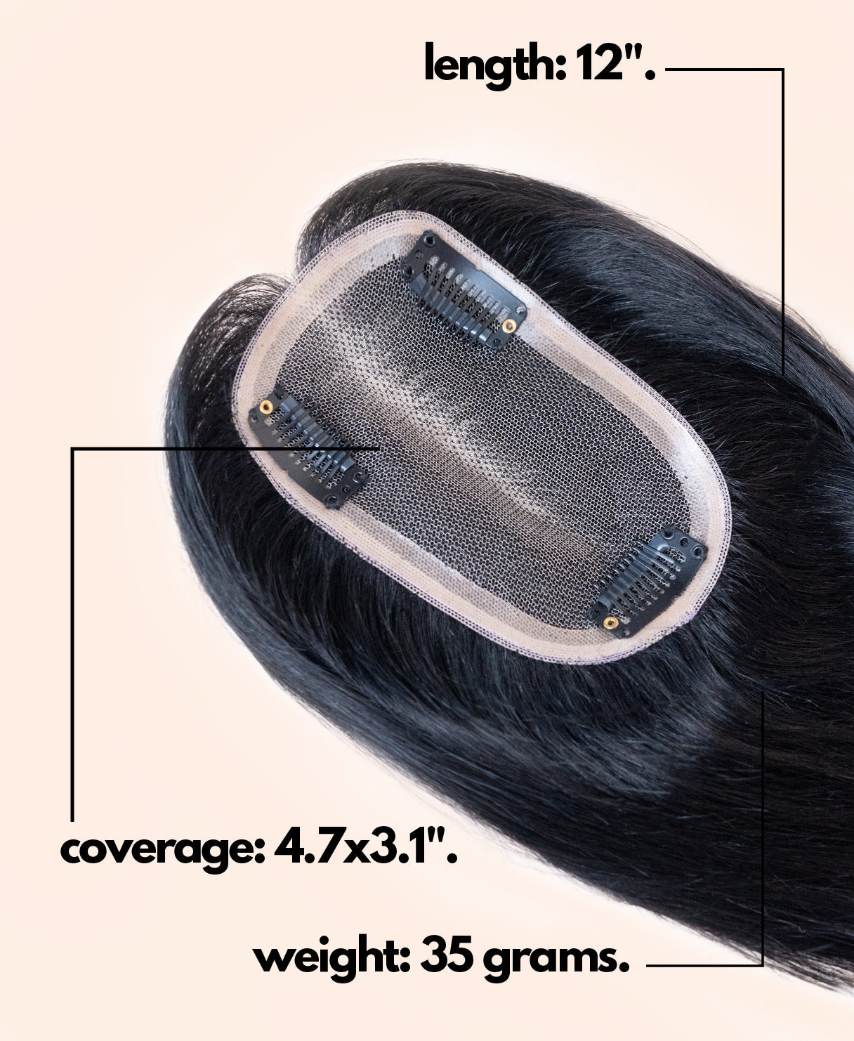 hair topper 12" jet black.