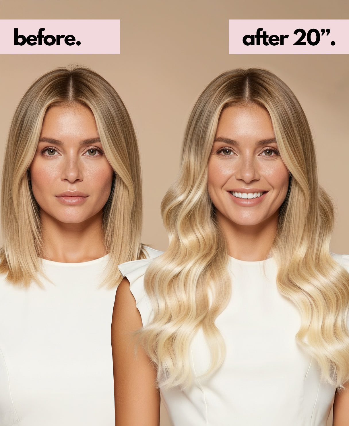 invisible clip-in hair extensions rooted blonde.