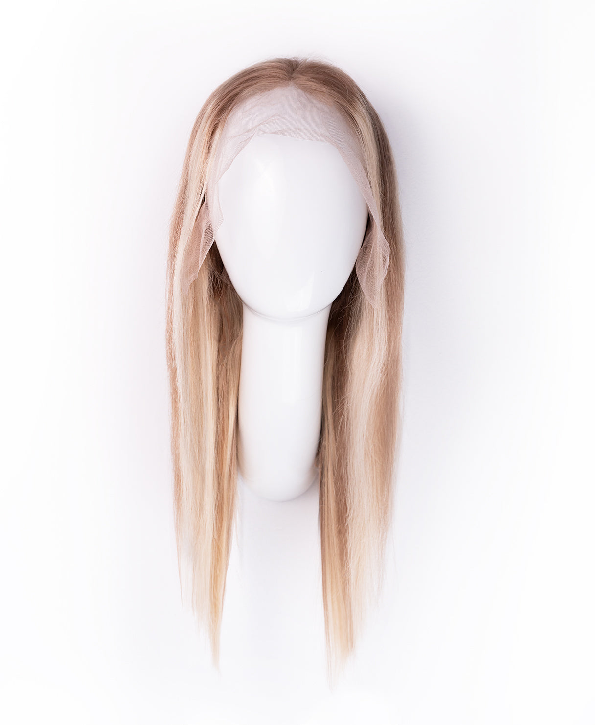 lace front human wig - 14" rooted blonde with highlights.