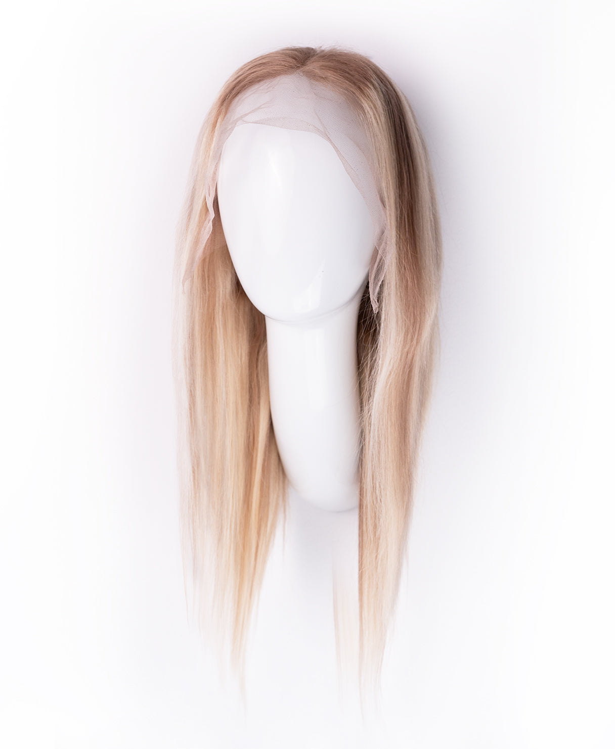 lace front human wig - 14" rooted blonde with highlights.