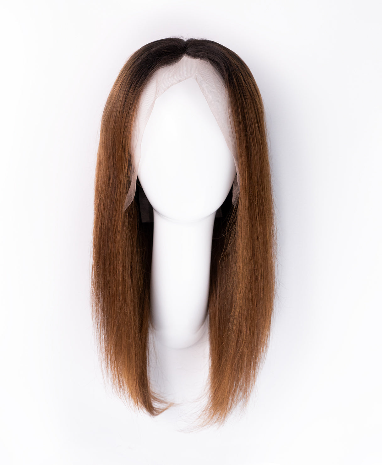 lace front human wig - 14" rooted brown.