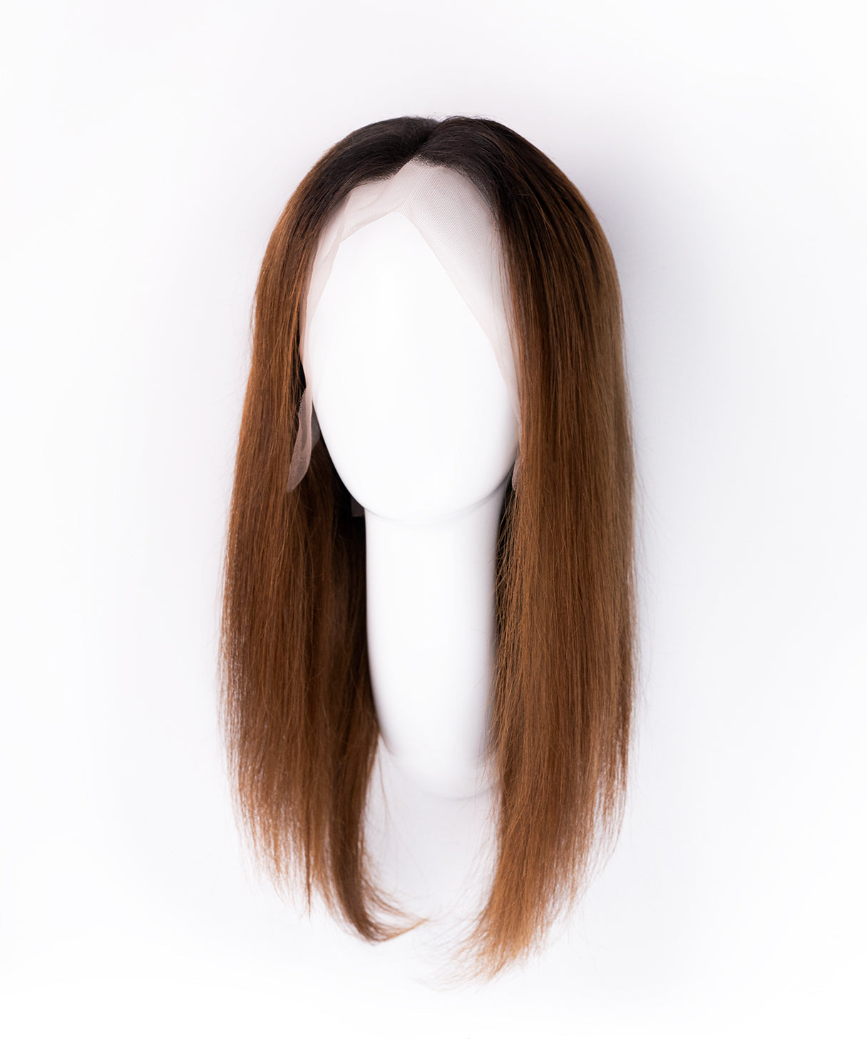 lace front human wig - 14" rooted brown.