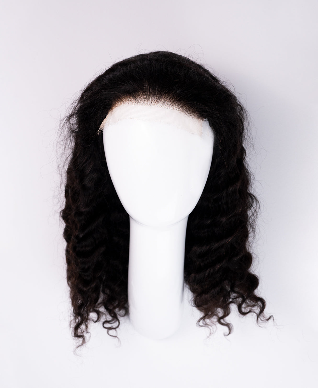 lace front human wig - 16" 3a curly natural black.