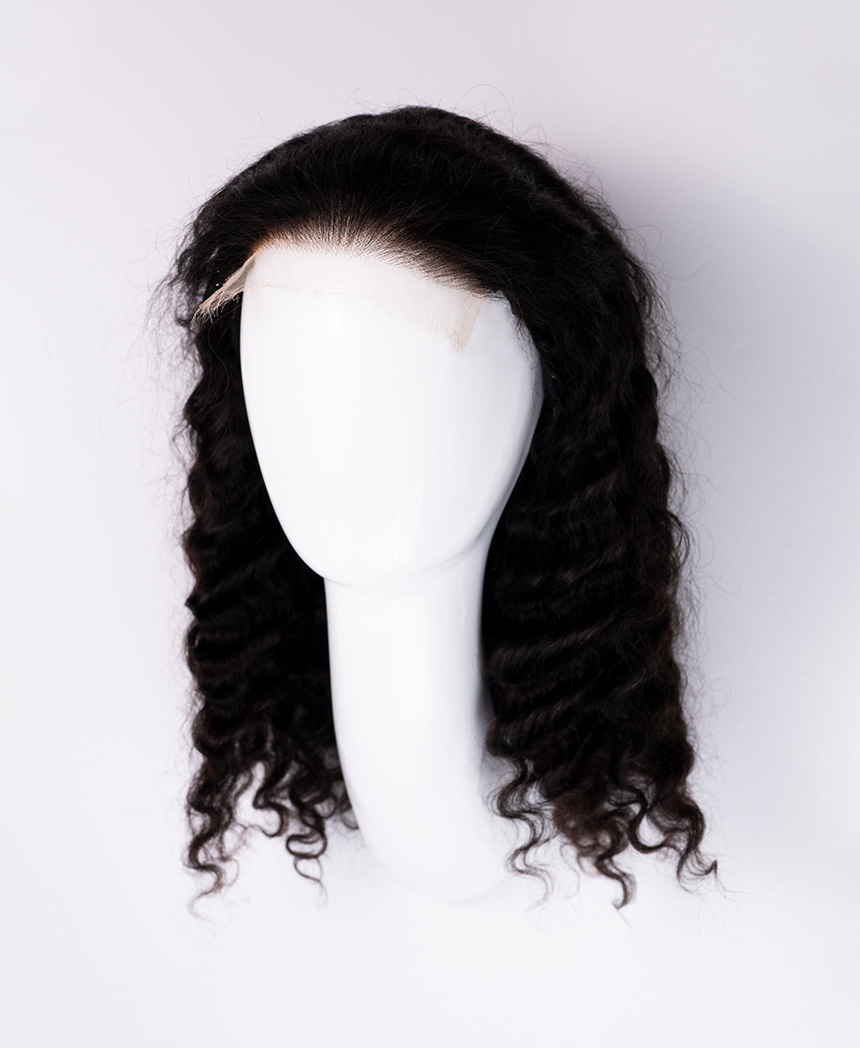 lace front human wig - 16" 3a curly natural black.