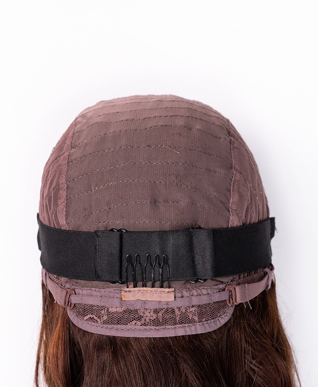 lace front human wig - 18" chocolate brown with moneypiece highlights.