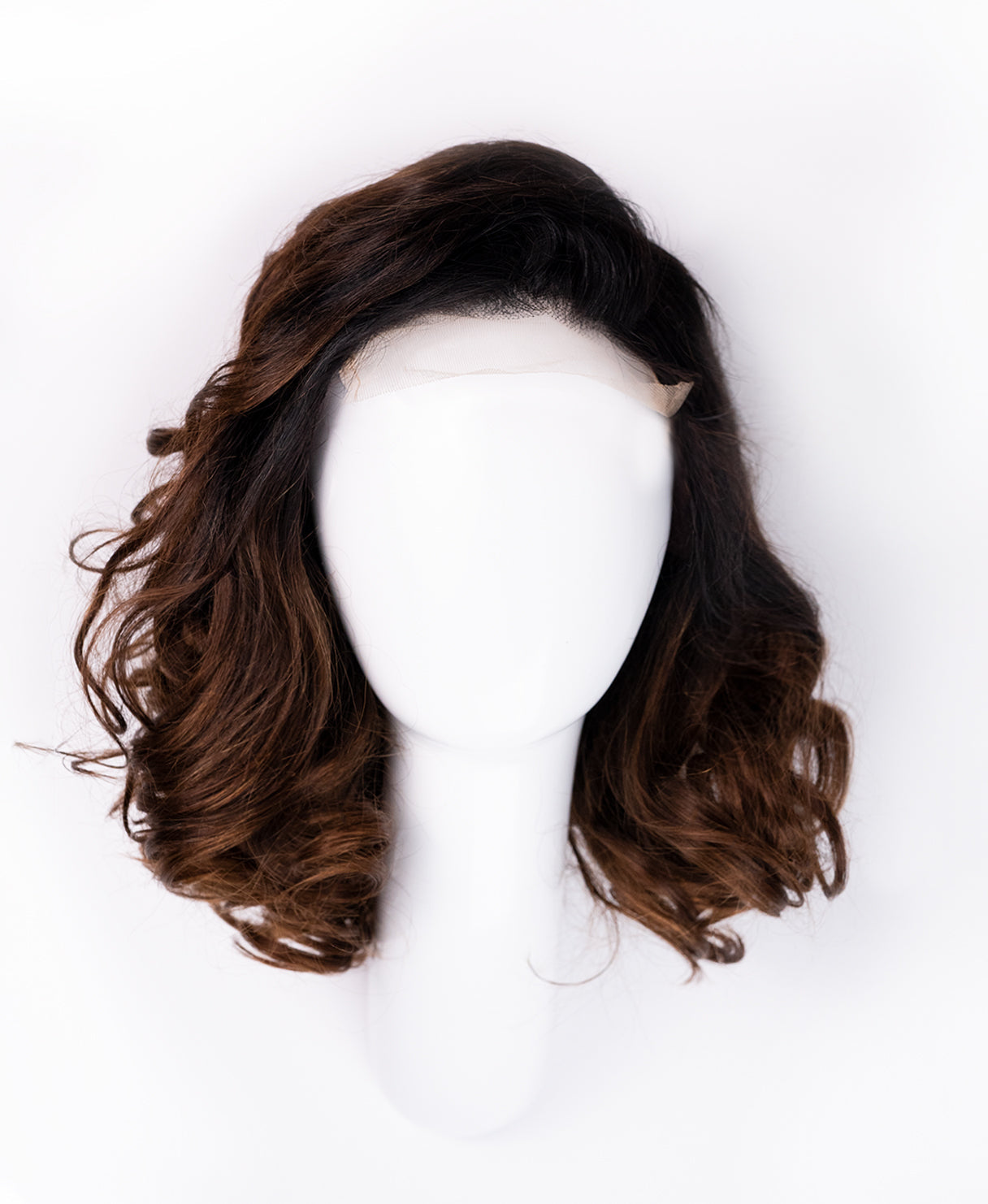 lace front human wig - 10" rooted brown bouncy curls.