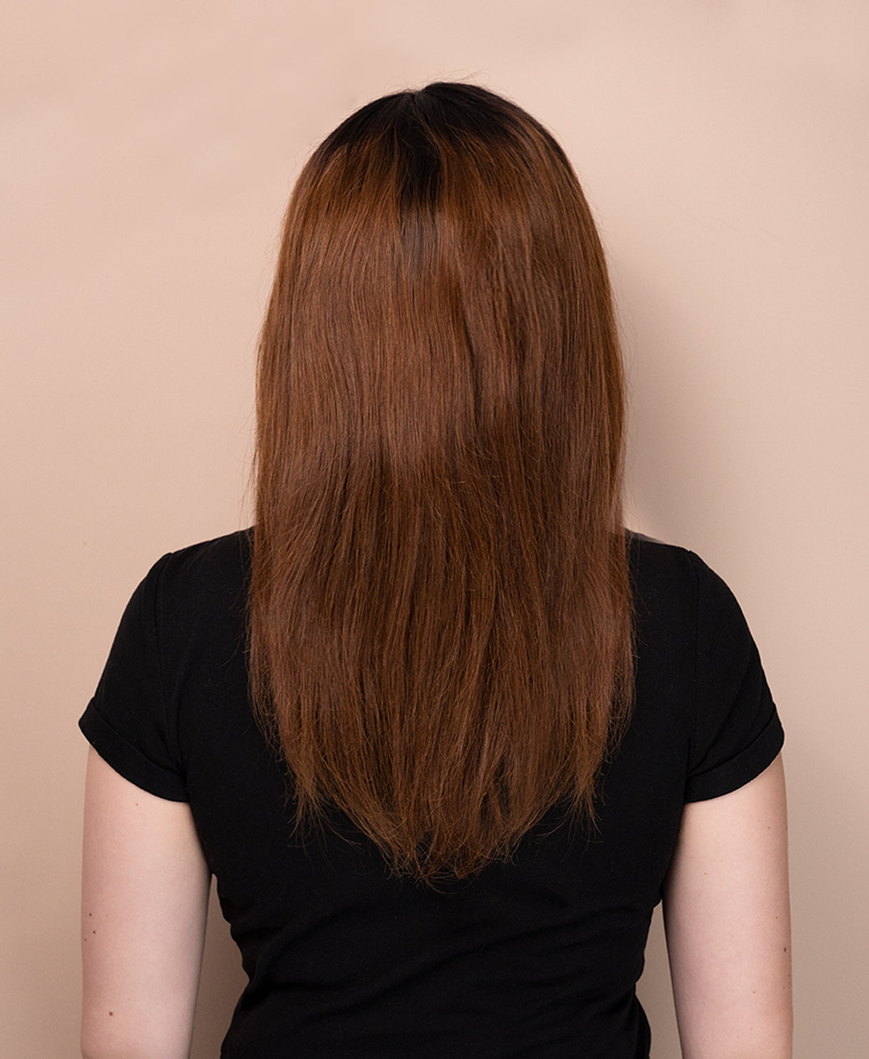 lace front human wig - 14" rooted brown.